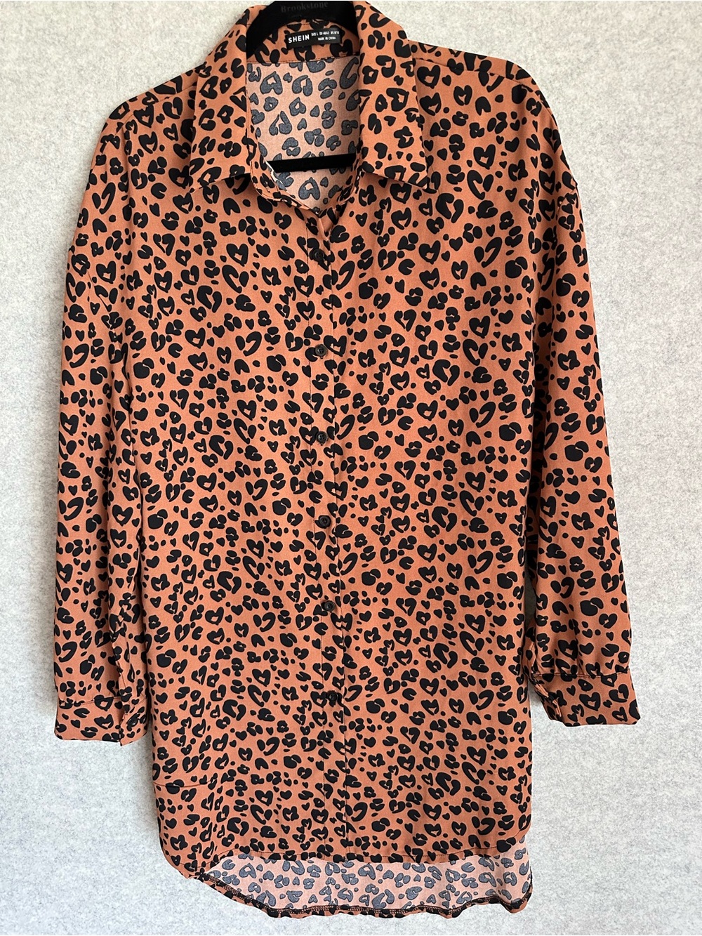 SHEIN Rust and Black Leopard-Print Heart Button-Up Shirt